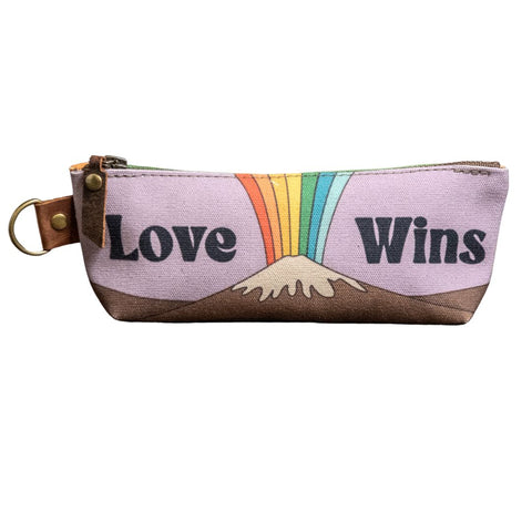 Ready to Ship | Love Wins | Hand Printed Canvas Everyday Pencil Pouch | Camp Blue