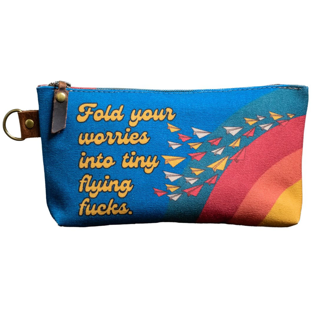 Ready to Ship | Flying Fucks | Hand Printed Canvas Everyday Pouch | Camp Blue