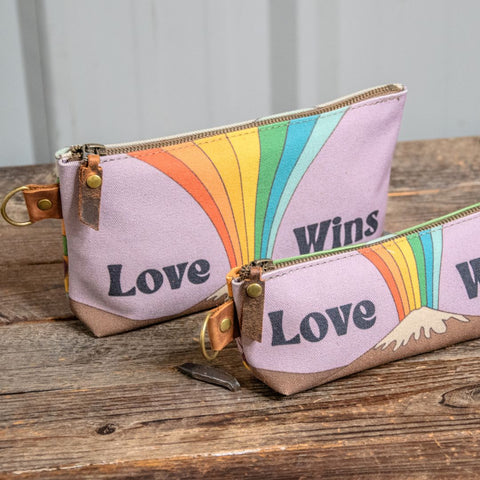 Ready to Ship | Love Wins | Hand Printed Canvas Everyday Pencil Pouch | Camp Blue