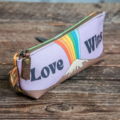 Ready to Ship | Love Wins | Hand Printed Canvas Everyday Pencil Pouch | Camp Blue