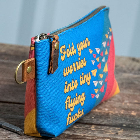 Ready to Ship | Flying Fucks | Hand Printed Canvas Everyday Pouch | Camp Blue