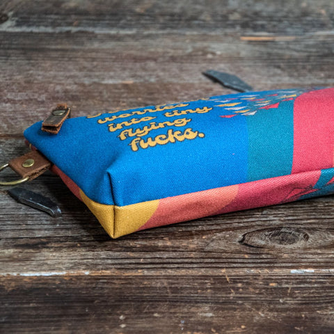 Ready to Ship | Flying Fucks | Hand Printed Canvas Everyday Pouch | Camp Blue