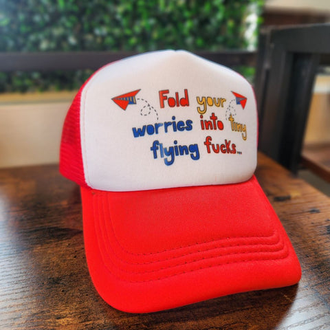 Ready to Ship | Trucker Hat | Hand Printed | Flying Worries