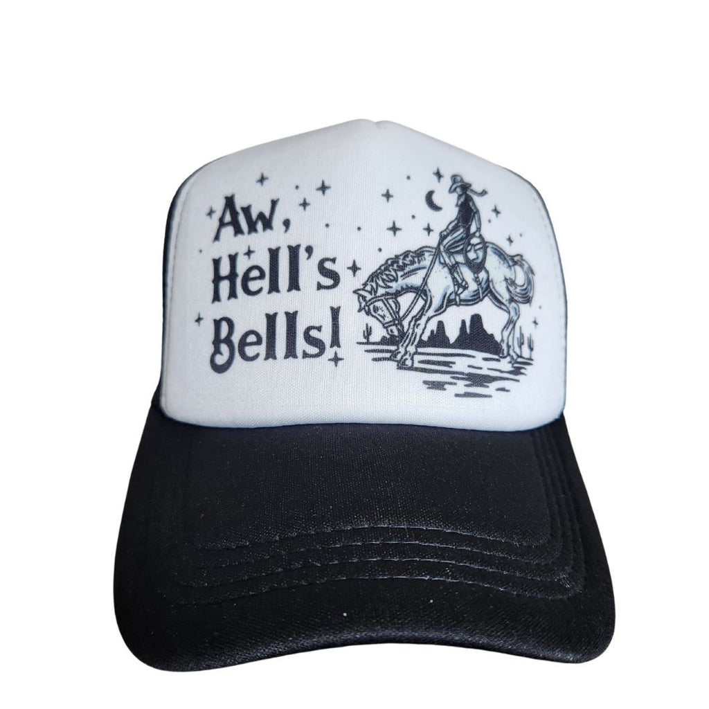 Ready to Ship | Trucker Hat | Hand Printed | Hell's Bells | Black Hat