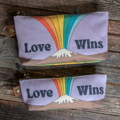 Ready to Ship | Love Wins | Hand Printed Canvas Everyday Pencil Pouch | Camp Blue