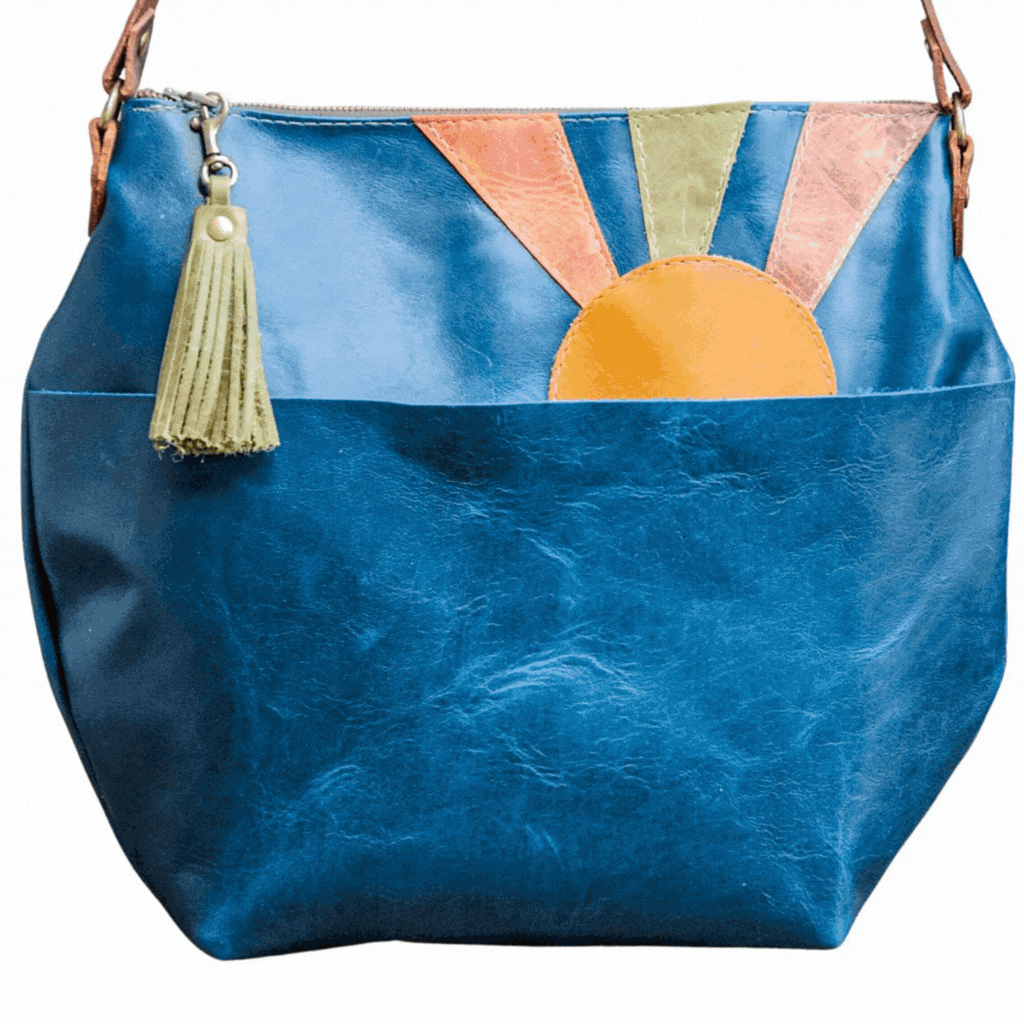 The Rising Sun Marie | Patchwork Leather Tote Bag | Crossbody Bag with Zipper and Tassel