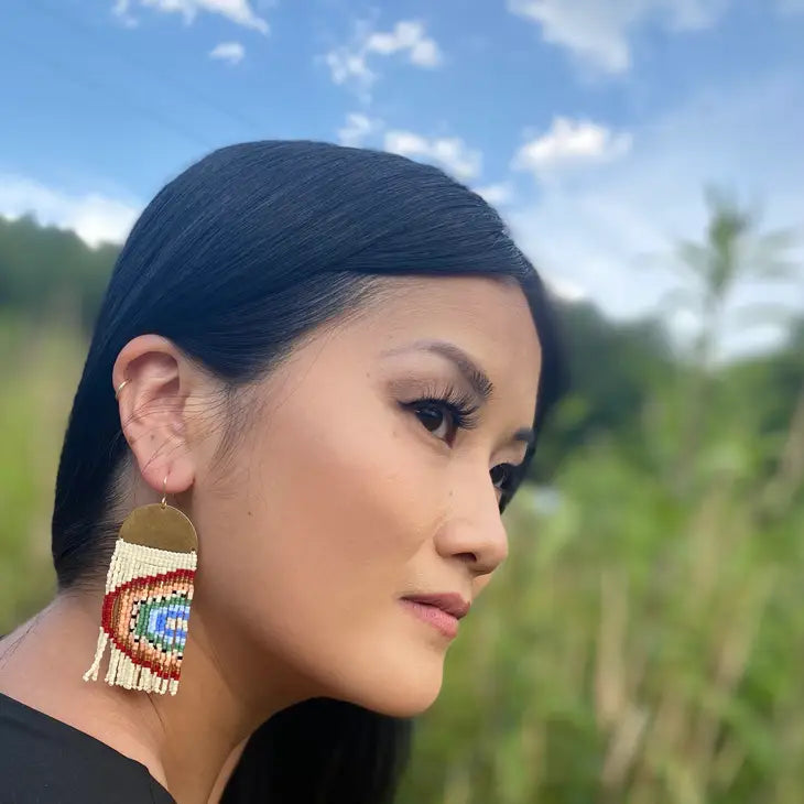 Mayana Designs Co Earrings | Hand-beaded Earrings | Beaded Handwoven Rainbow Fringe Earrings (Red)