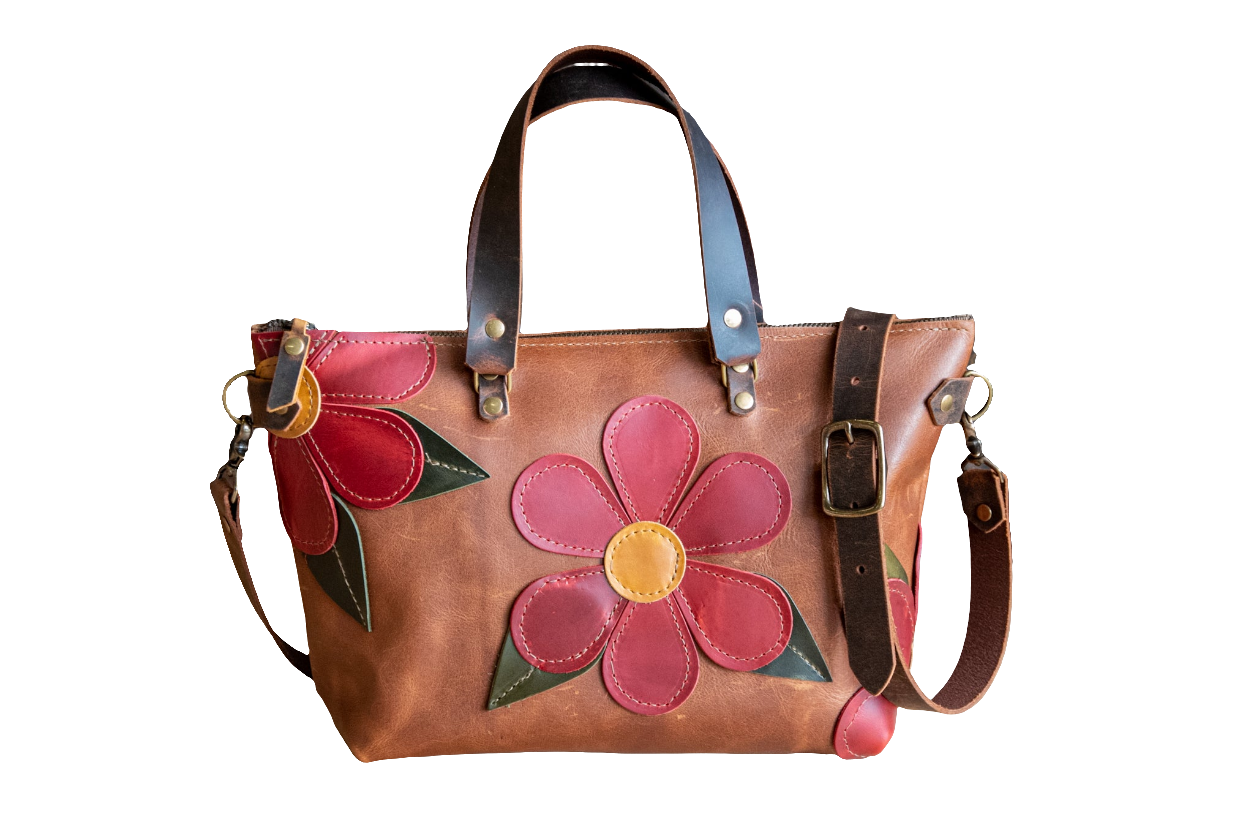 LIMITED RUN  | Folk Art Bowler!  | Only a few Available |  Chestnut | Handles + Crossbody