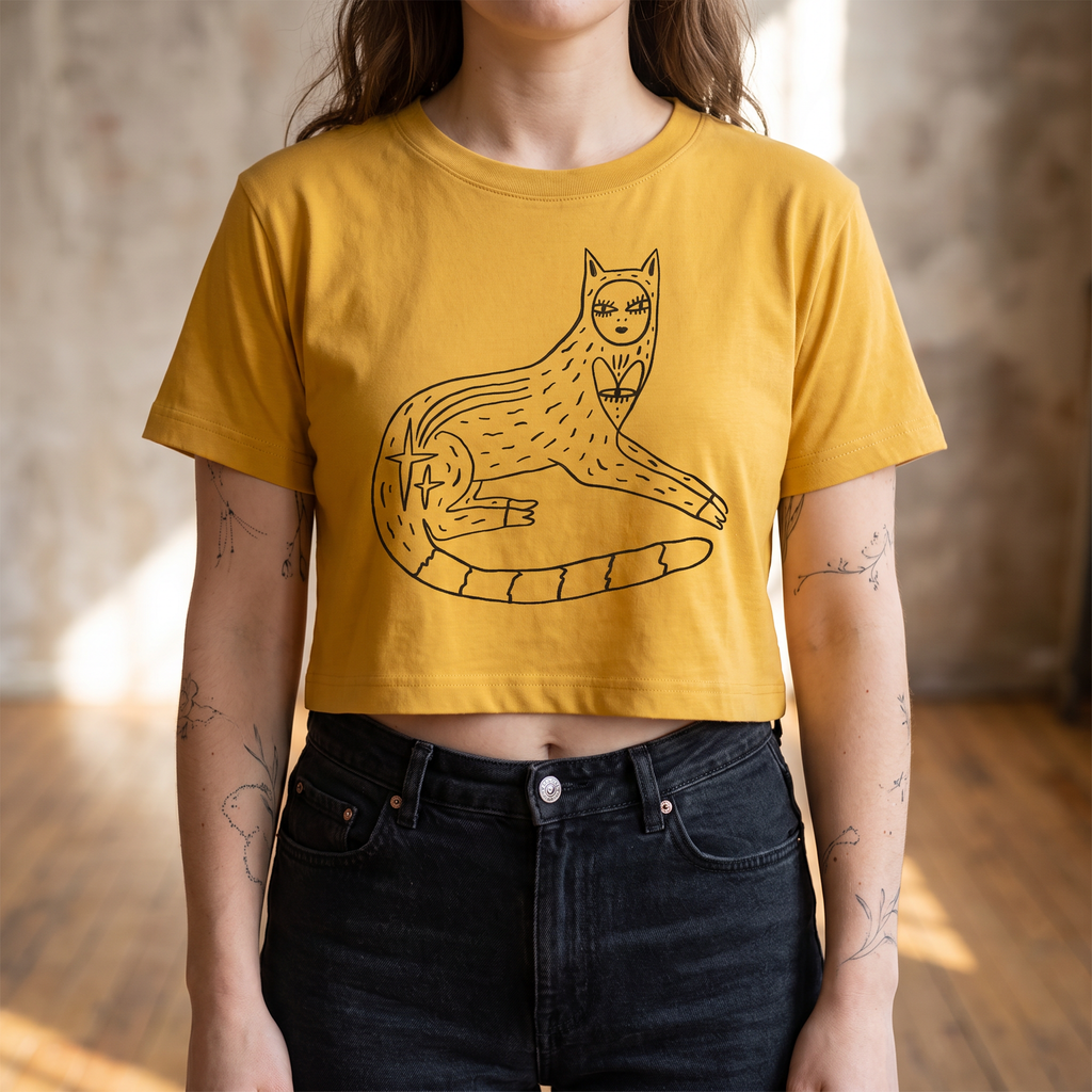 Handprinted Crop T-shirt | Cat Lady