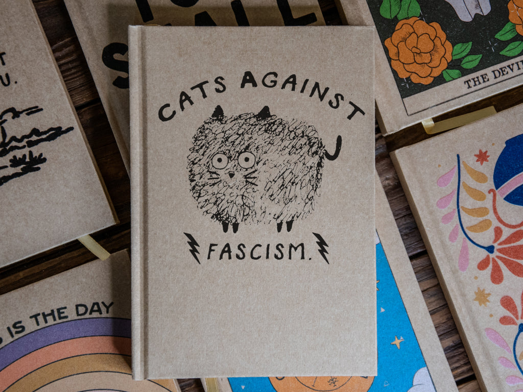 The Journal | Handprinted | 8x5 | Glum Lot Press + In Blue | Cats Against Fascism