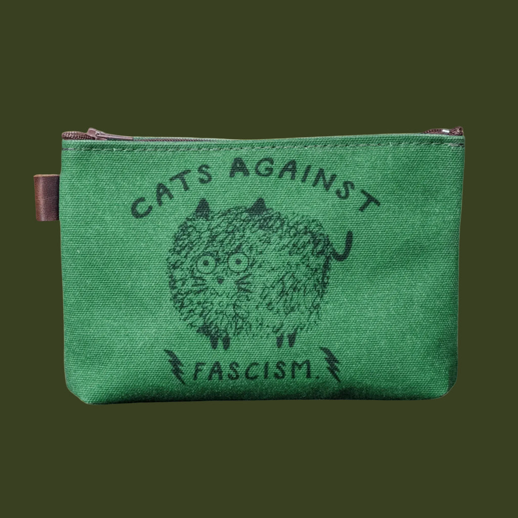 Cats Against Fascism | Hand printed MEDIUM Canvas Pouch