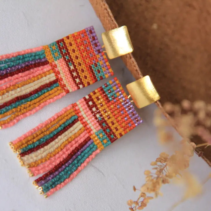 WAREHOUSE SALE | Mayana Designs Co | Earrings | Beaded Handwoven Striped Knit Fringe