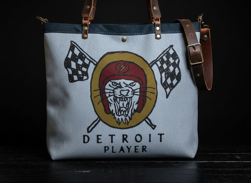 Canvas and Leather LARGE Farmer's Market Tote | Handprinted Detroit Player