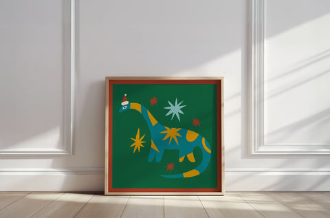 Fine art print | Wall Decor | Giclée | 12 x 12  | Holiday Dino