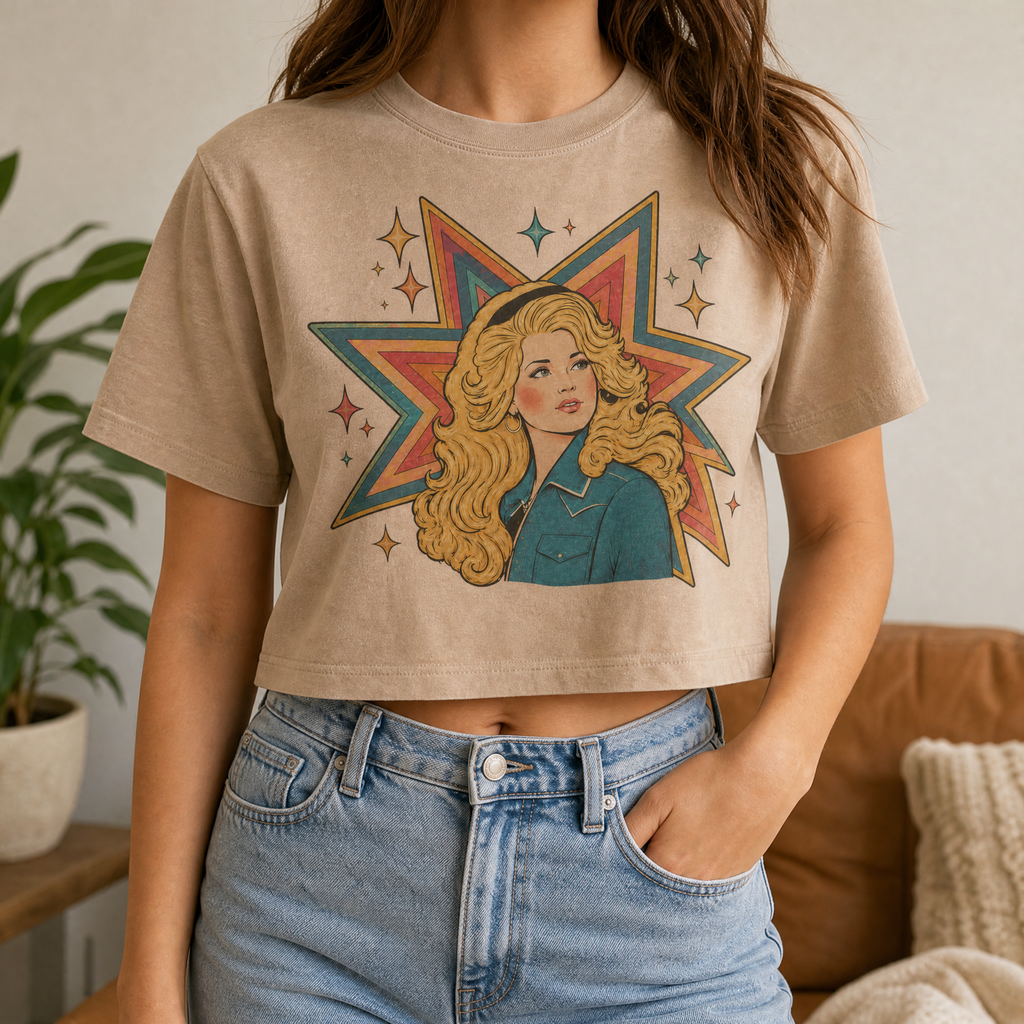 Handprinted Crop T-shirt | Dolly is a star.  And the sun. And the moon...