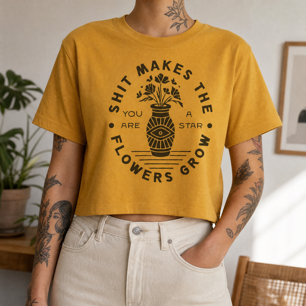 Handprinted Crop T-shirt | Flowers Grow