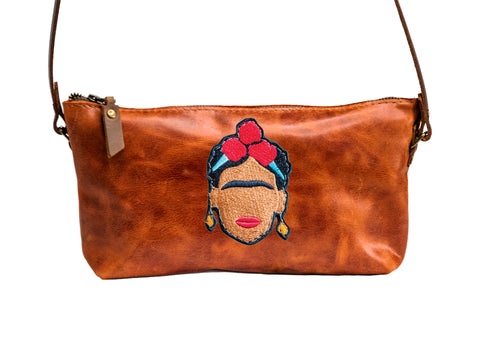 LIMITED RUN | Icon Series | The Leather Mini-zip crossbody bag Small | Embroidered Patch | Frida