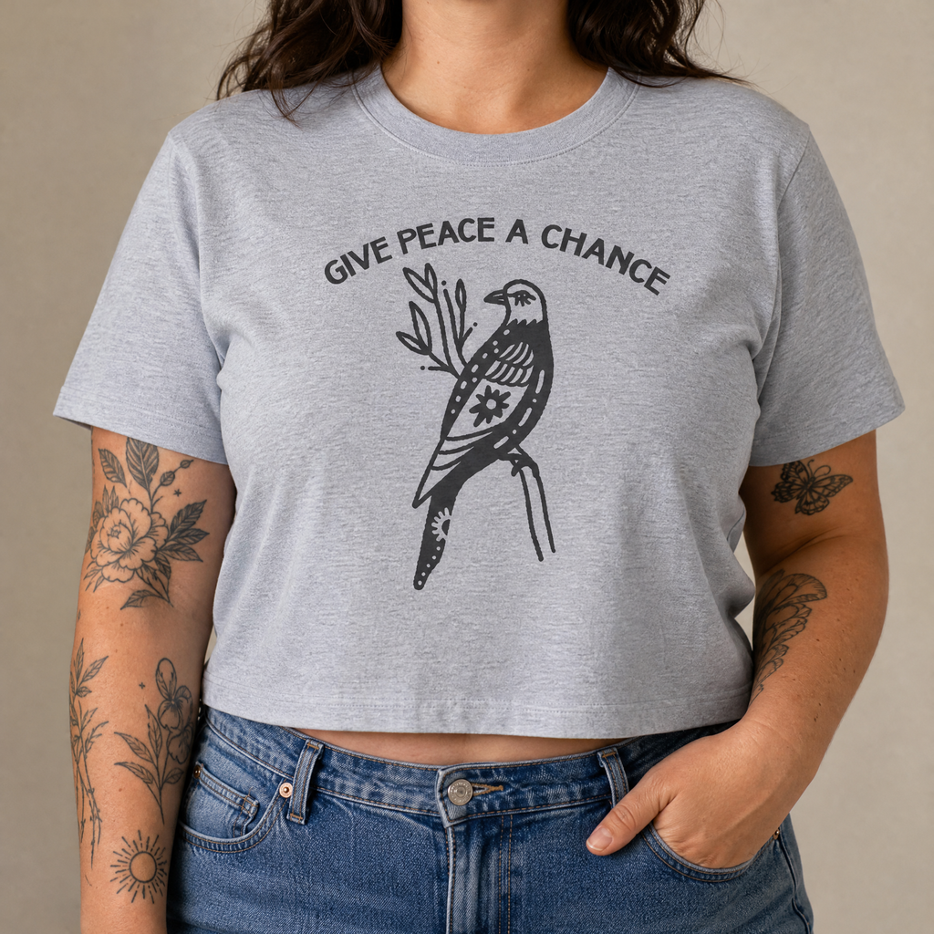 Handprinted Crop T-shirt | Give Peace a Chance