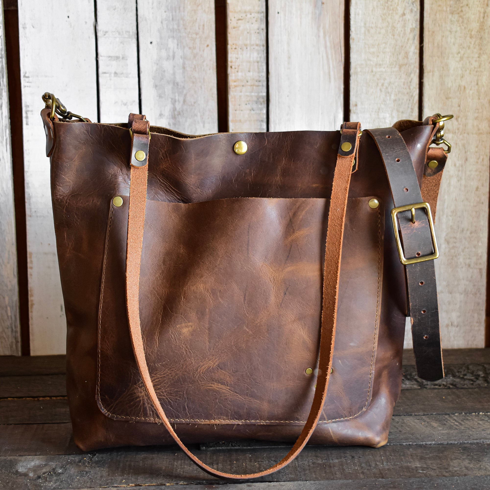 Flagship Colors | Handmade Classic Leather Tote Bag | Small | Eco Friendly Leather