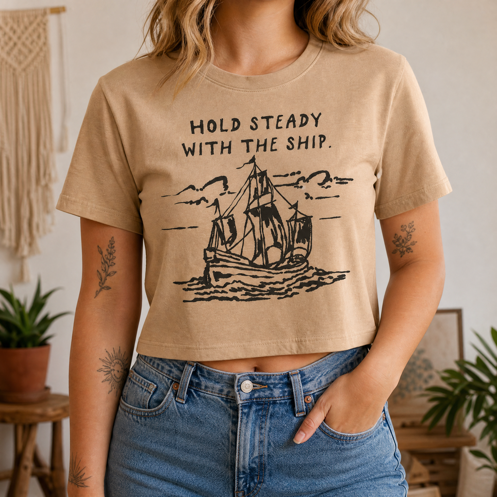 Handprinted Crop T-shirt | Hold Steady With The Ship