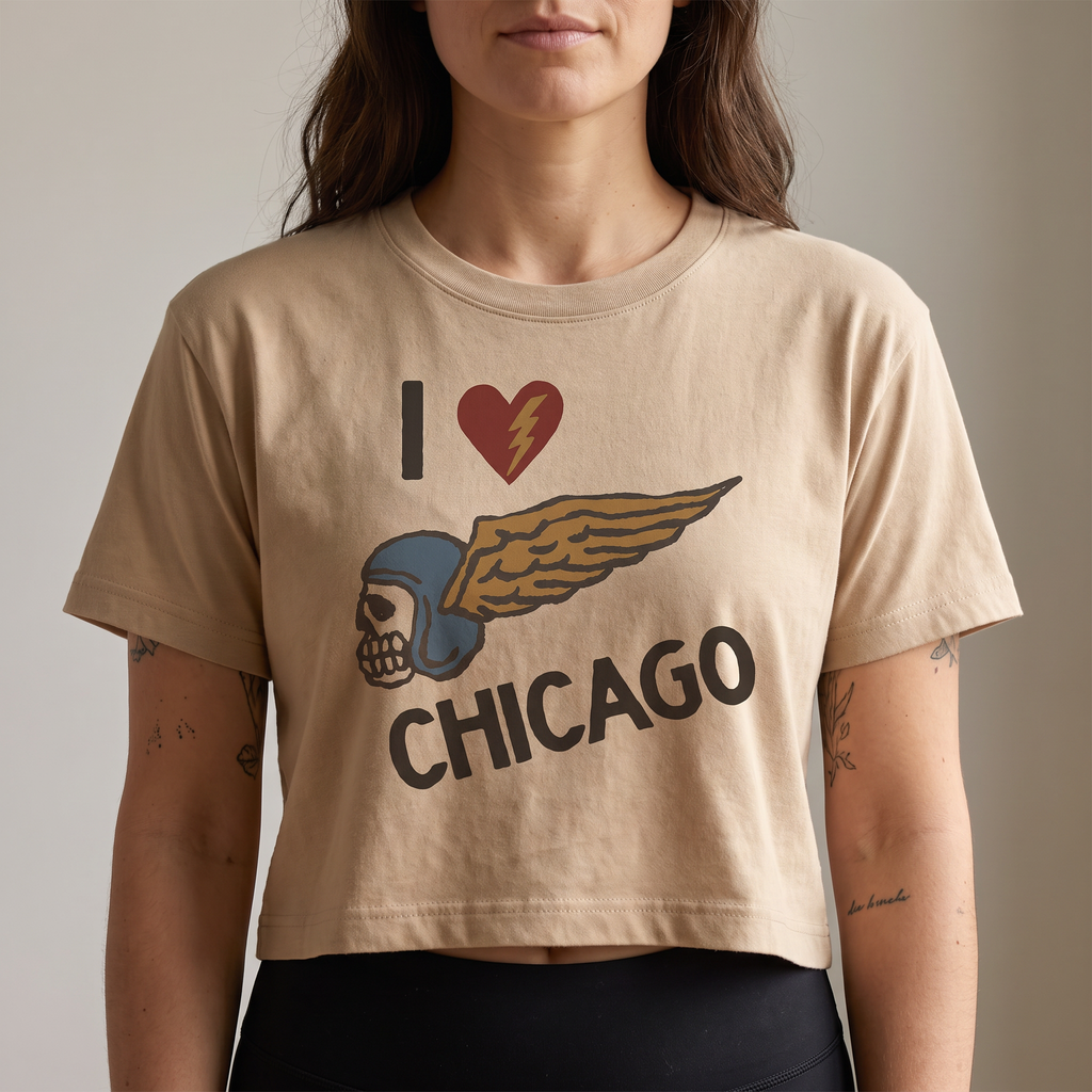 Handprinted Crop T-shirt | I Love Chicago