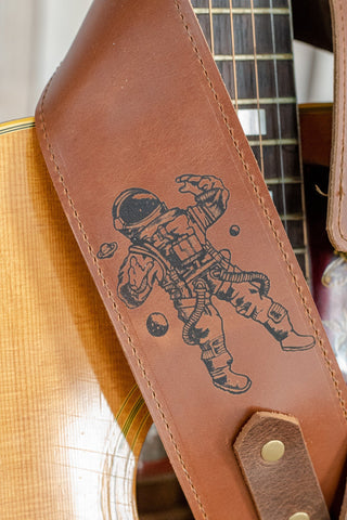 Personalized Leather Guitar Strap |  Handmade Banjo Strap  | Made in USA | Astronaut