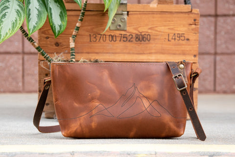 Small Leather Zipper Bag | Handmade Leather Purse |  Handmade Handbag | Crossbody Satchel | Made in USA | Laser Image | Custom