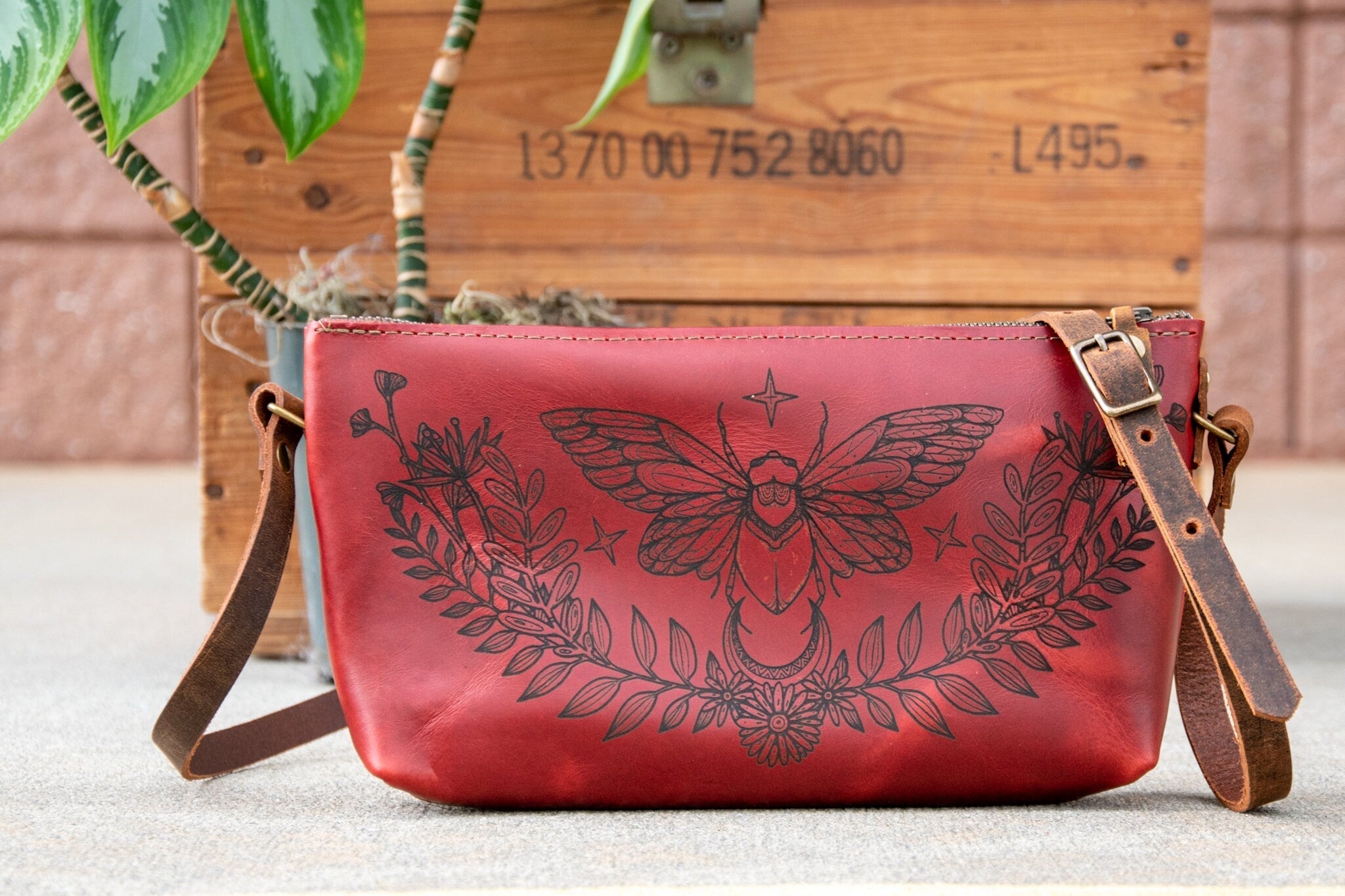 Small | Leather Zipper Bag | Handmade Handbag | Crossbody Satchel | Made in USA | Laser Image | Custom