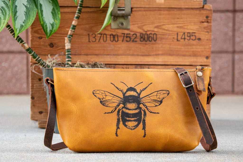 Small Leather Zipper Bag | Handmade Leather Purse |  Handmade Handbag | Crossbody Satchel | Made in USA | Laser Image | Custom