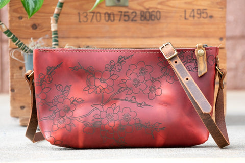 Small Leather Zipper Bag | Handmade Leather Purse |  Handmade Handbag | Crossbody Satchel | Made in USA | Laser Image | Custom