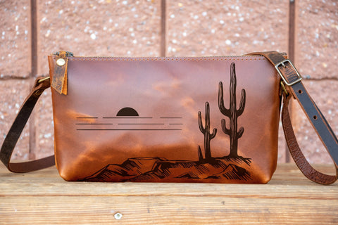 Small Leather Zipper Bag | Handmade Leather Purse |  Handmade Handbag | Crossbody Satchel | Made in USA | Laser Image | Custom | Series 2