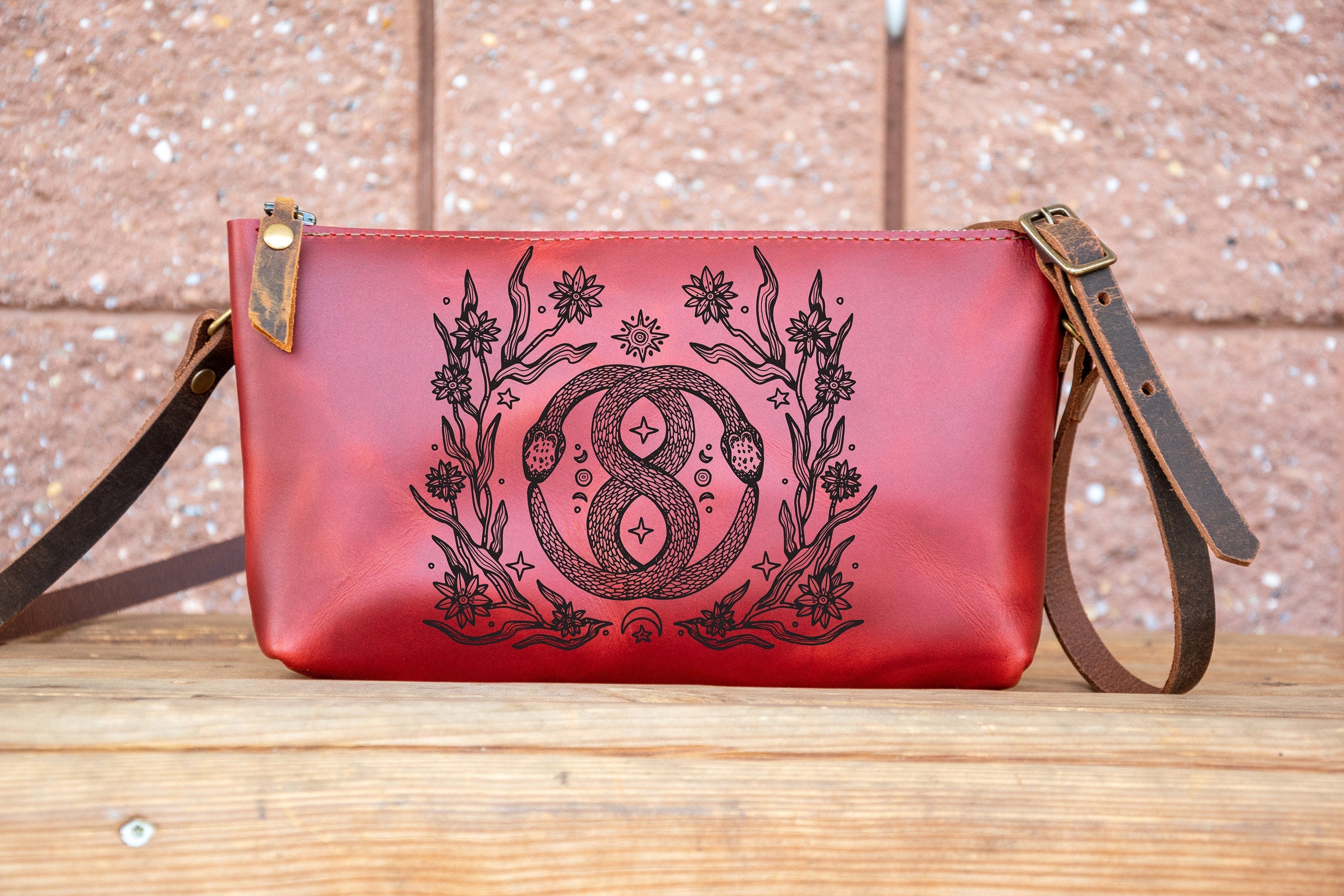Leather Zipper Bag | Handmade Leather Purse | Crossbody Satchel | Small | Laser Image | Custom | Series 2