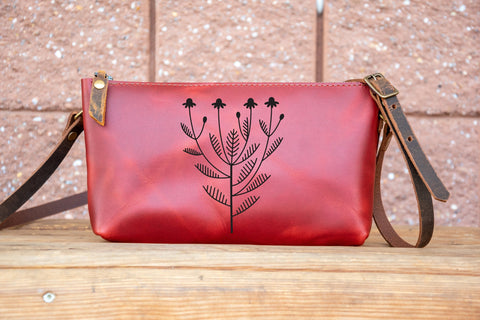 Small Leather Zipper Bag | Handmade Leather Purse |  Handmade Handbag | Crossbody Satchel | Made in USA | Laser Image | Custom | Series 4