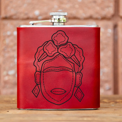 Limited Run | Icon Series | Leather Laser Printed Flask | Handmade | Frida