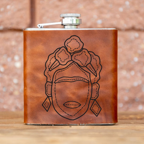 Limited Run | Icon Series | Leather Laser Printed Flask | Handmade | Frida