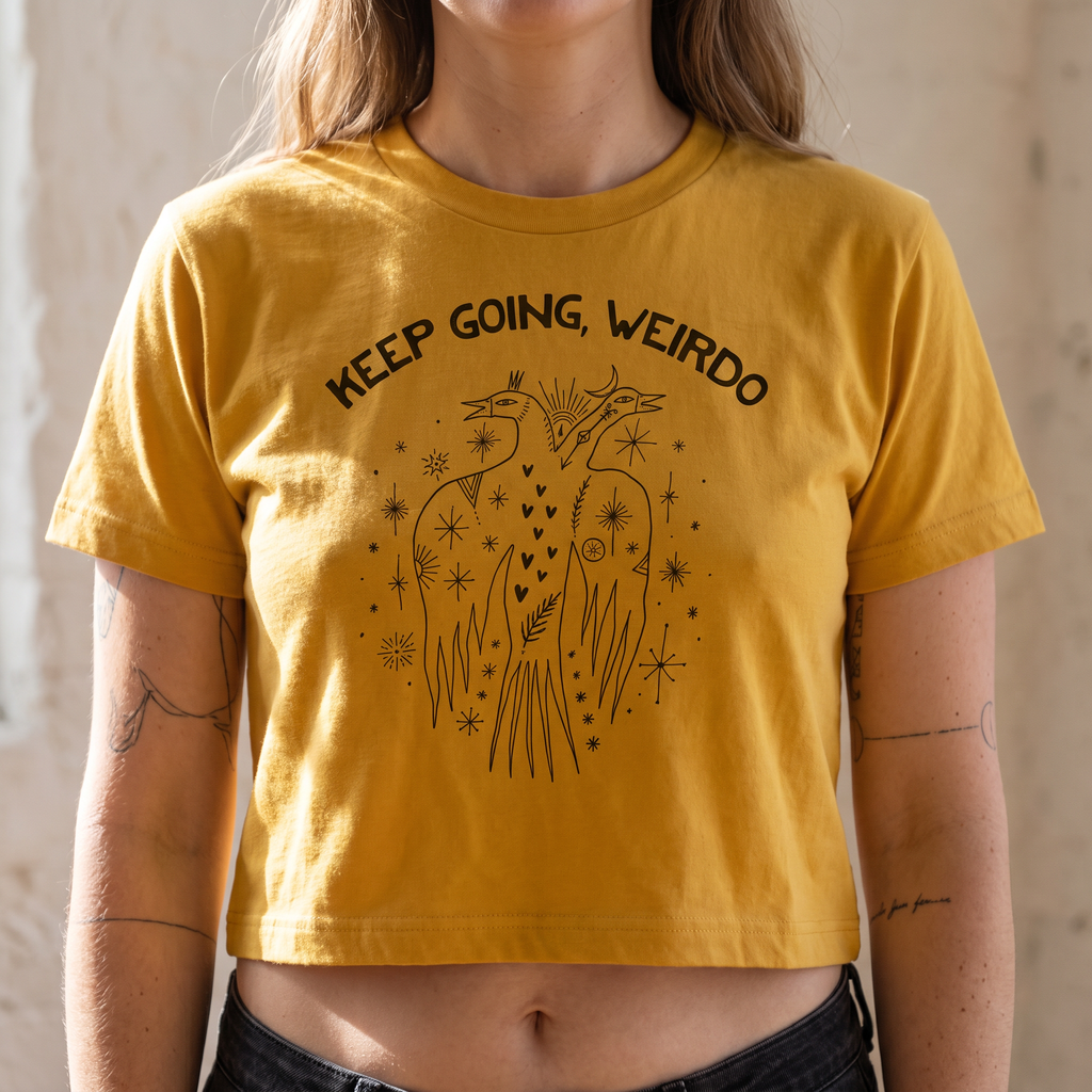 Handprinted Crop T-shirt | Keep Going, Weirdo