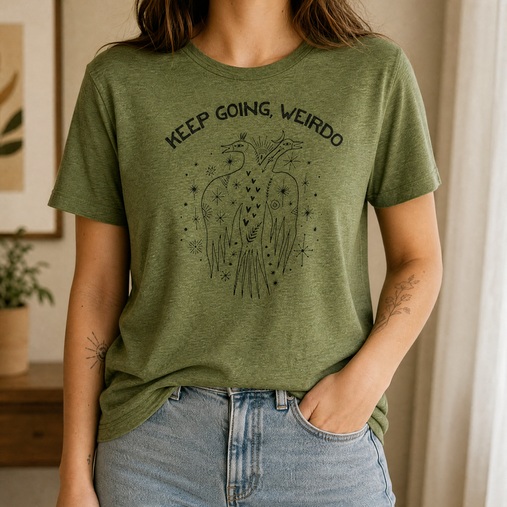 Unisex T-shirt | Handprinted | Keep Going, Weirdo