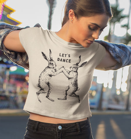 Handprinted T-shirt | Let's Dance | Oatmeal Flowy Crop