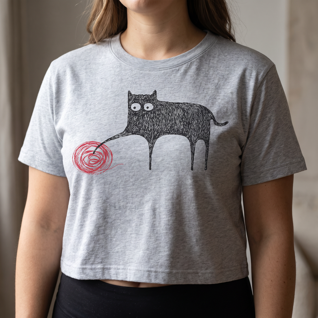 Handprinted Crop T-shirt | Meow
