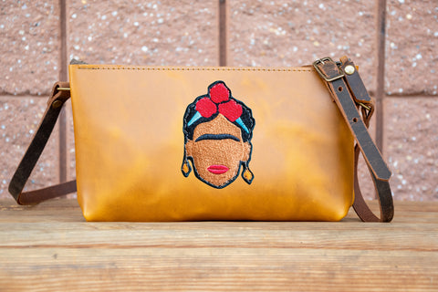 LIMITED RUN | Icon Series | The Leather Mini-zip crossbody bag Small | Embroidered Patch | Frida