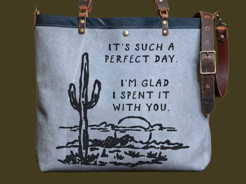 Canvas and Leather LARGE Farmer's Market Tote | Handprinted Perfect Day