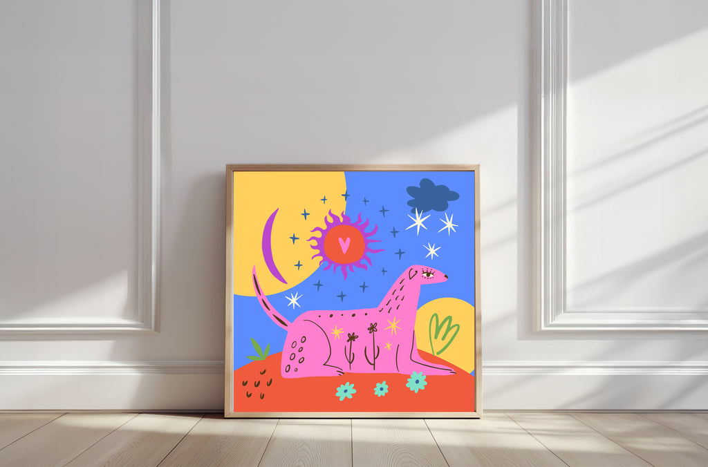 Fine art print | Wall Decor | Giclée | 12 x 12  |  Pink Dog
