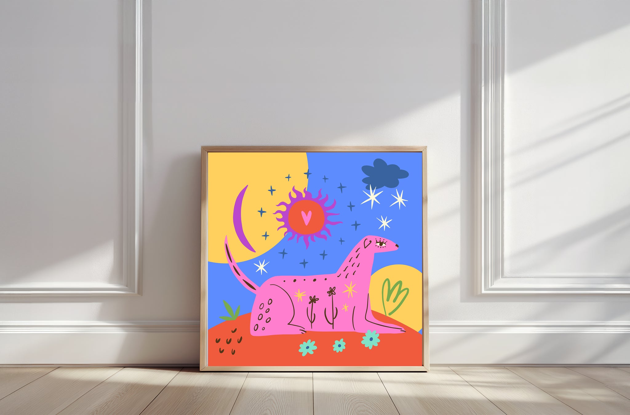 Fine art print | Wall Decor | Giclée | 12 x 12  |  Pink Dog