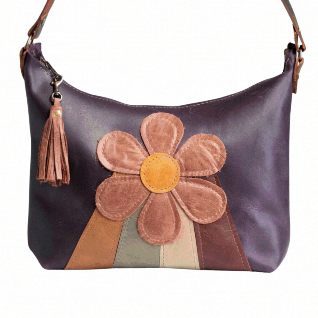 The Belen Purple Rain Flower Hobo | Handmade leather bag | Small bag