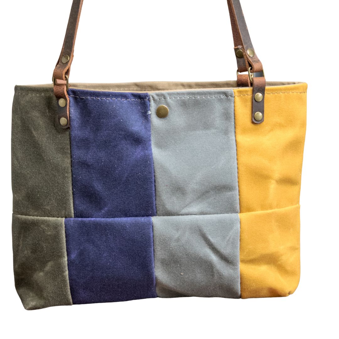 Ready to Ship | OOAK | Handmade Waxed canvas and leather Tote Bag | Patchwork Shortie | PW6