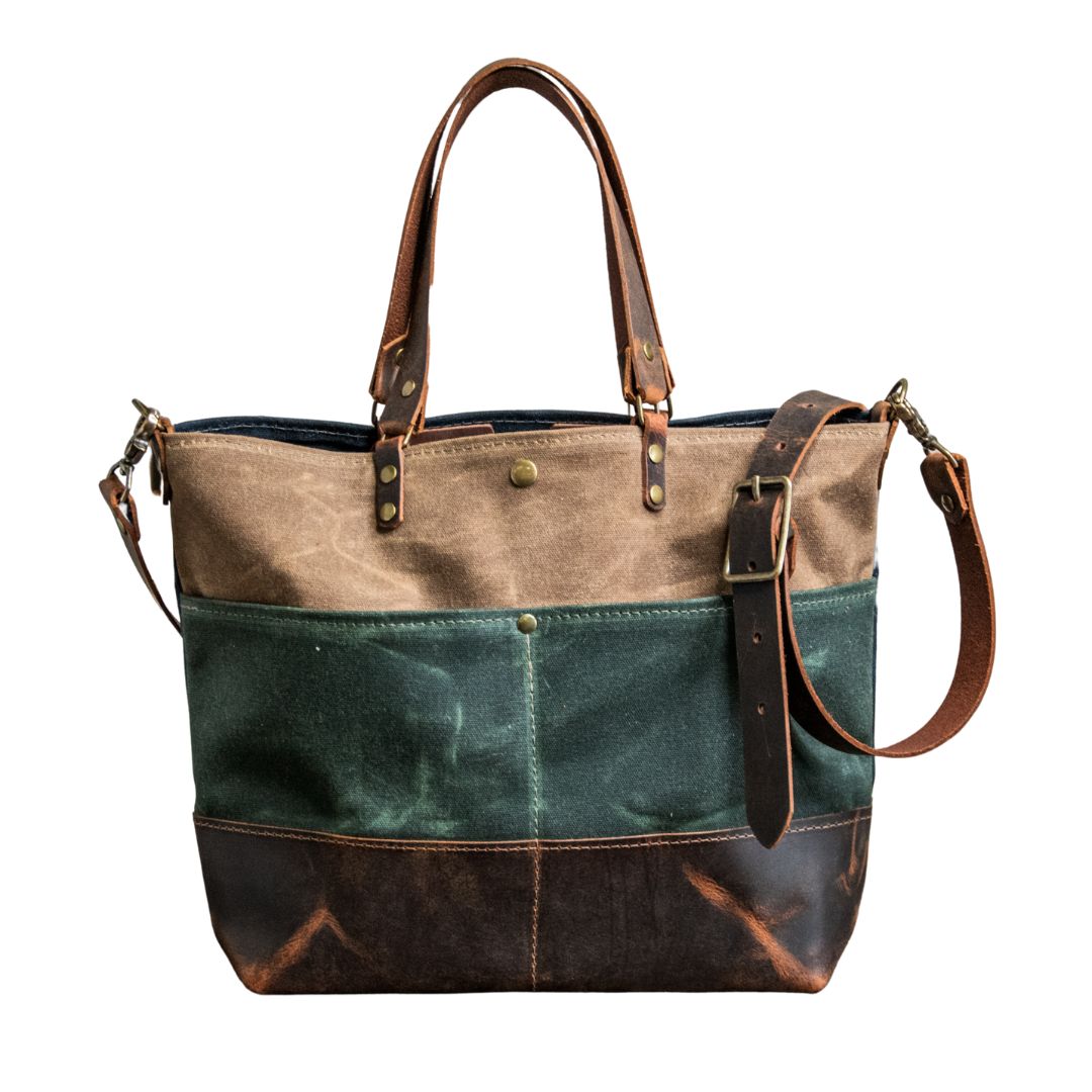 Ready to Ship | OOAK | Handmade Waxed canvas and leather Tote Bag | The Patchwork ML | PW8