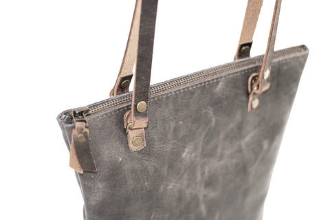 Handmade Leather Tote Bag with Zipper | North South Small