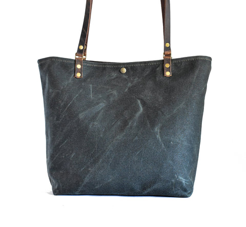  Handmade Waxed Canvas Tote Bag Lined Small,  - In Blue Handmade
