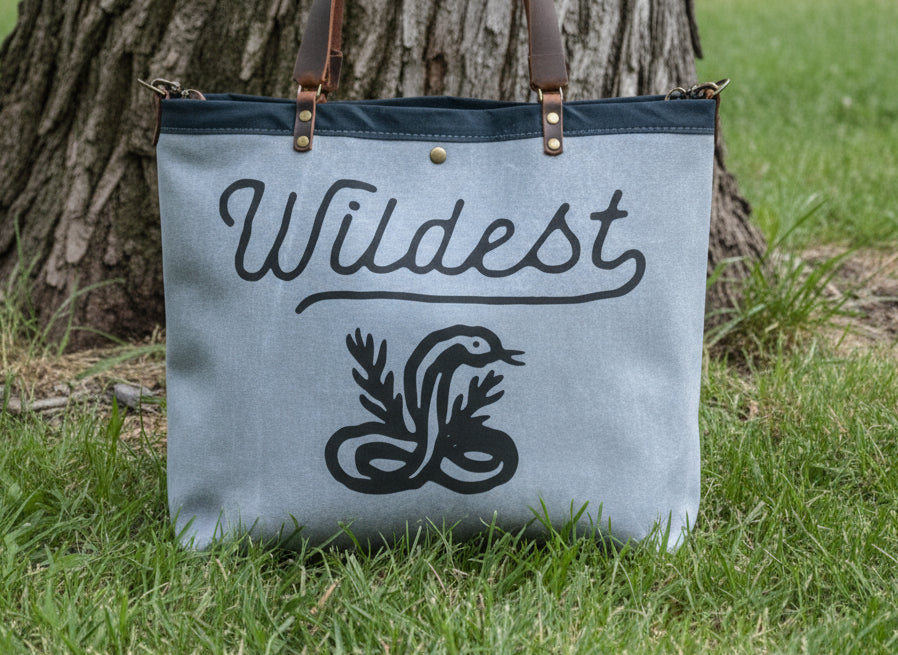 Canvas and Leather LARGE Farmer's Market Tote | Handprinted Wildest