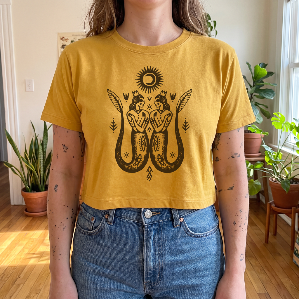 Handprinted Crop T-shirt | Witchy Mermaid